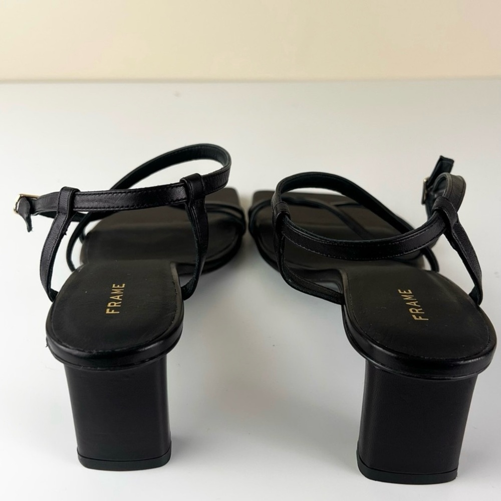 NEW FRAME BLACK LEATHER STRAPPY SANDALS - Picture 5 of 12